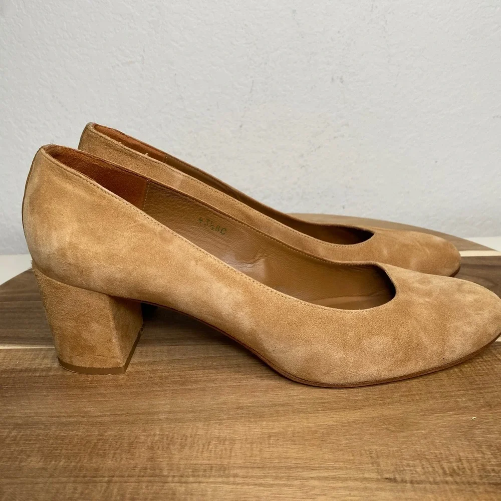 Margaux The Heel Tan Suede Block Heel Pumps Shoes Classic Quiet Luxury Size 11.5